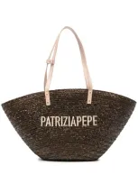 Patrizia Pepe Logo-embroidered Tote Bag In Brown