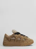 Paura Santha 1 Sneakers In Brown Suede And Fabric In Beige Leopard