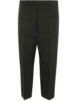 Rick Owens Men's Astaire Cropped Thin Wool Trousers In Forest