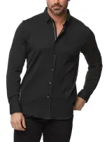 Robert Graham Hammond Tailored Fit Solid Textured Knit Button-up Shirt In Black