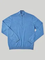 Robert Talbott Eastwood Quarter Zip Sweater In Sky Blue With Navy Tipping