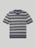 Robert Talbott Pratt Multi Stripe Short Sleeve Crewneck Sweater In Denim Multi