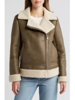 Sam Edelman Faux Leather & Faux Shearling Moto Jacket In Ivory/ Sage