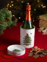 Spode Christmas Tree Wine Chiller & Coaster Set In Green