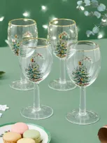 Spode Christmas Tree Wine Glasses, Set Of 4 In Green