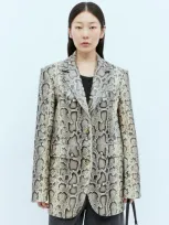 Sportmax Python-print Oversized Leather Blazer In Brown