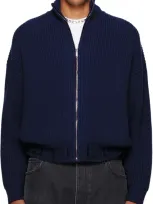 Still Kelly Gray Full Zip Logo Sweater In Navy