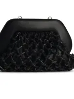 Themoirè Tia Knotted Caged Design Clutch Bag In Black