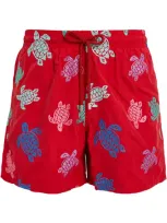 Vilebrequin Turtle Print Mistral Swim Shorts In Red