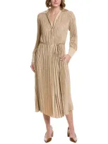 Vince Womens Pale Nut-911pan V-neck Pleated Woven Midi Dress In Brown