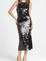 Wayf X Chérie Madeleine Danse Sequin Sleeveless Midi Dress In Black