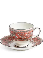 Wedgwood Florentine Salmon Teacup & Saucer, 6.1 Oz. In Orange