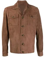 Barba Buttoned Suede Jacket In Brown